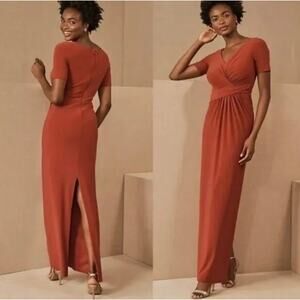 Anthropologie BHLDN Bridesmaid Dress Size 2 Rust Chiffon Faux Wrap NWOT Formal